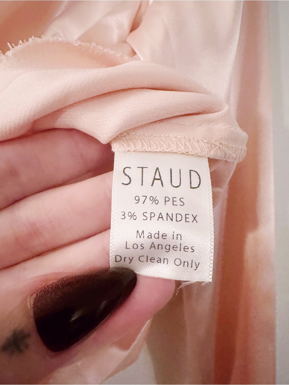 Staud Satin Long Sleeve Blouse Peach Pink Pinched Front Top - Picture 8 of 9